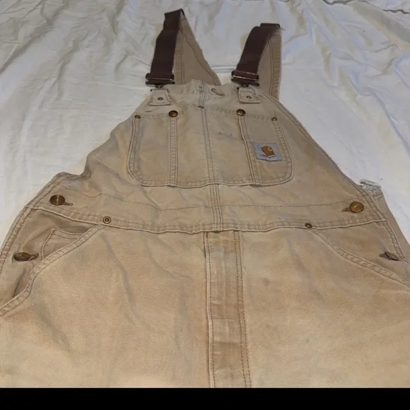 Carhartt Duck Bib Overalls Mens 38x32  Brown Double Knee Workwear Carpenter - Picture 5 of 11